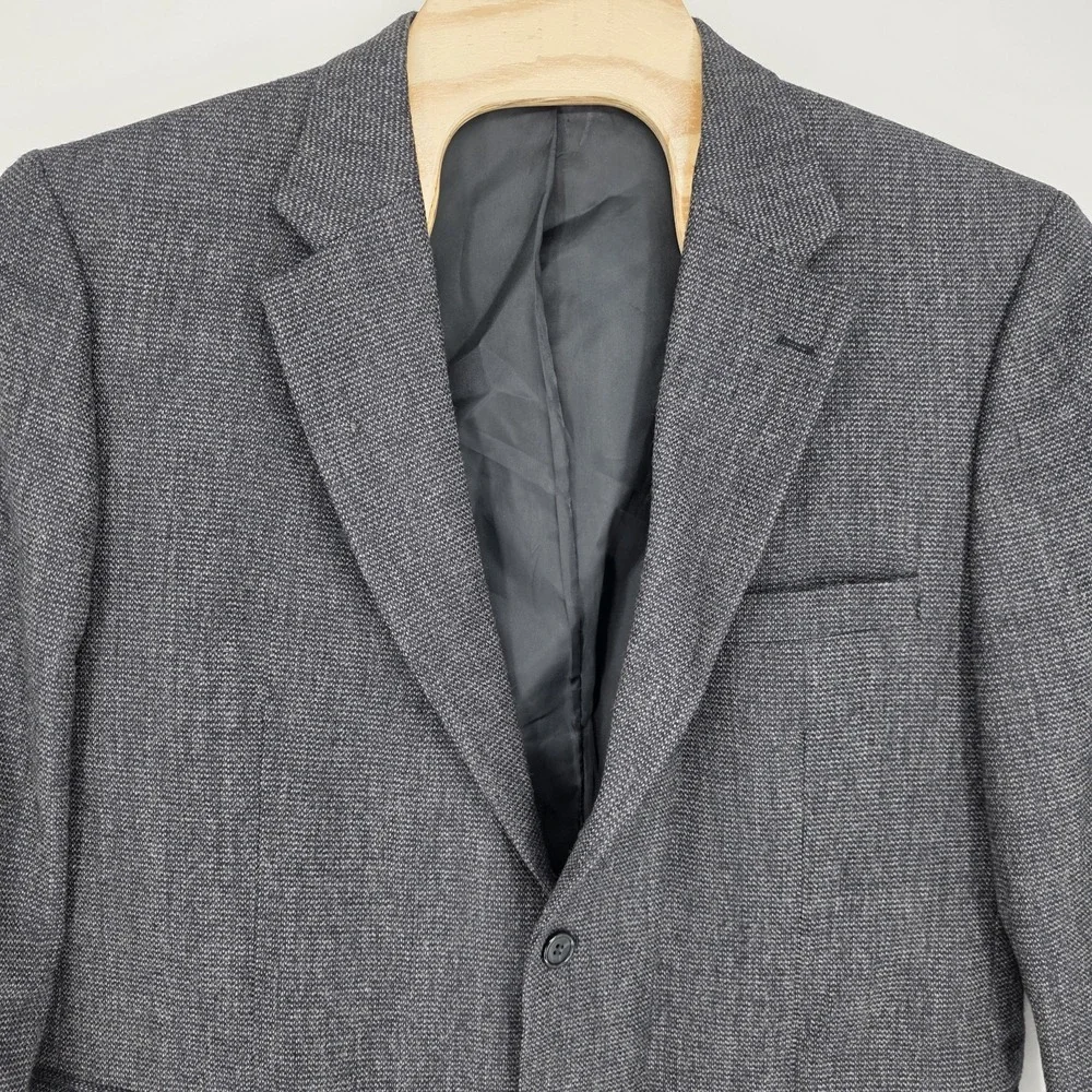 Vintage Etienne Aigner Blazer Men 46R Gray Houndstooth 100% Wool Classic Busines